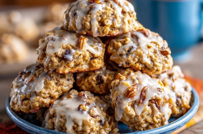 Saftige Haferkekse mit Rosinen, Pekannüssen & cremiger Glasur