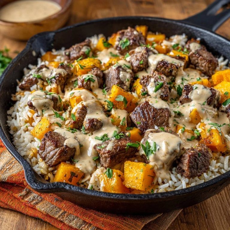 Saftige Rindfleisch-Kürbis-Pfanne mit Reis – Rezept