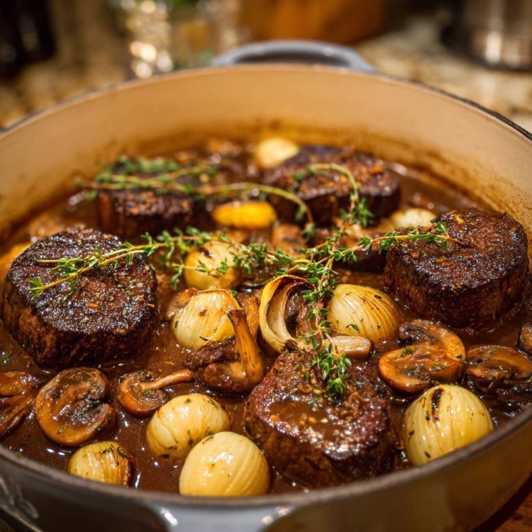 Saftiges Rindfleischragout mit Pilzen & Perlzwiebeln