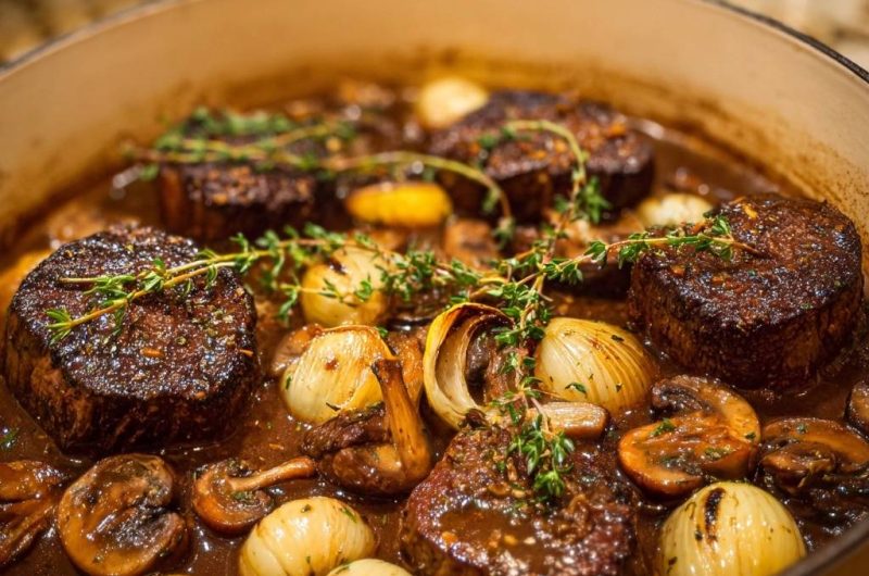 Saftiges Rindfleischragout mit Pilzen & Perlzwiebeln