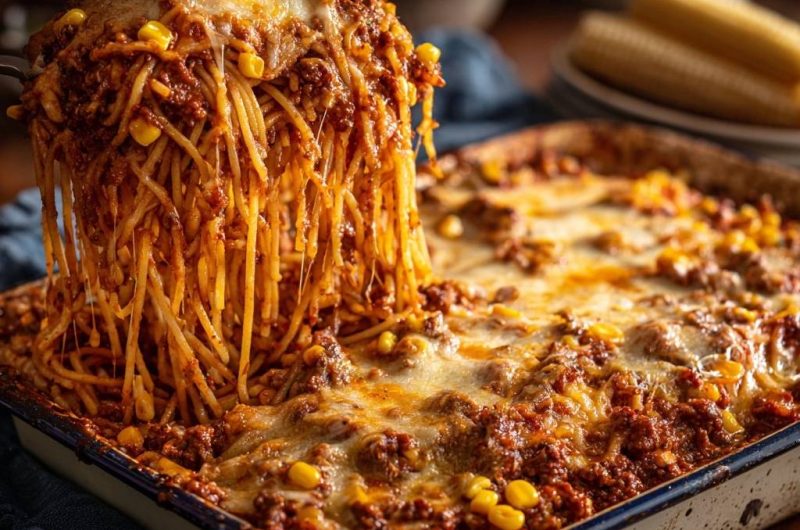 Spaghetti-Hack-Auflauf mit Mais und Käse (Nie wieder matschige Nudeln!)