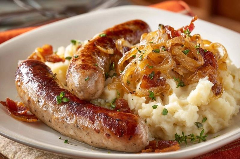 Bratwurst auf Kartoffelstampf