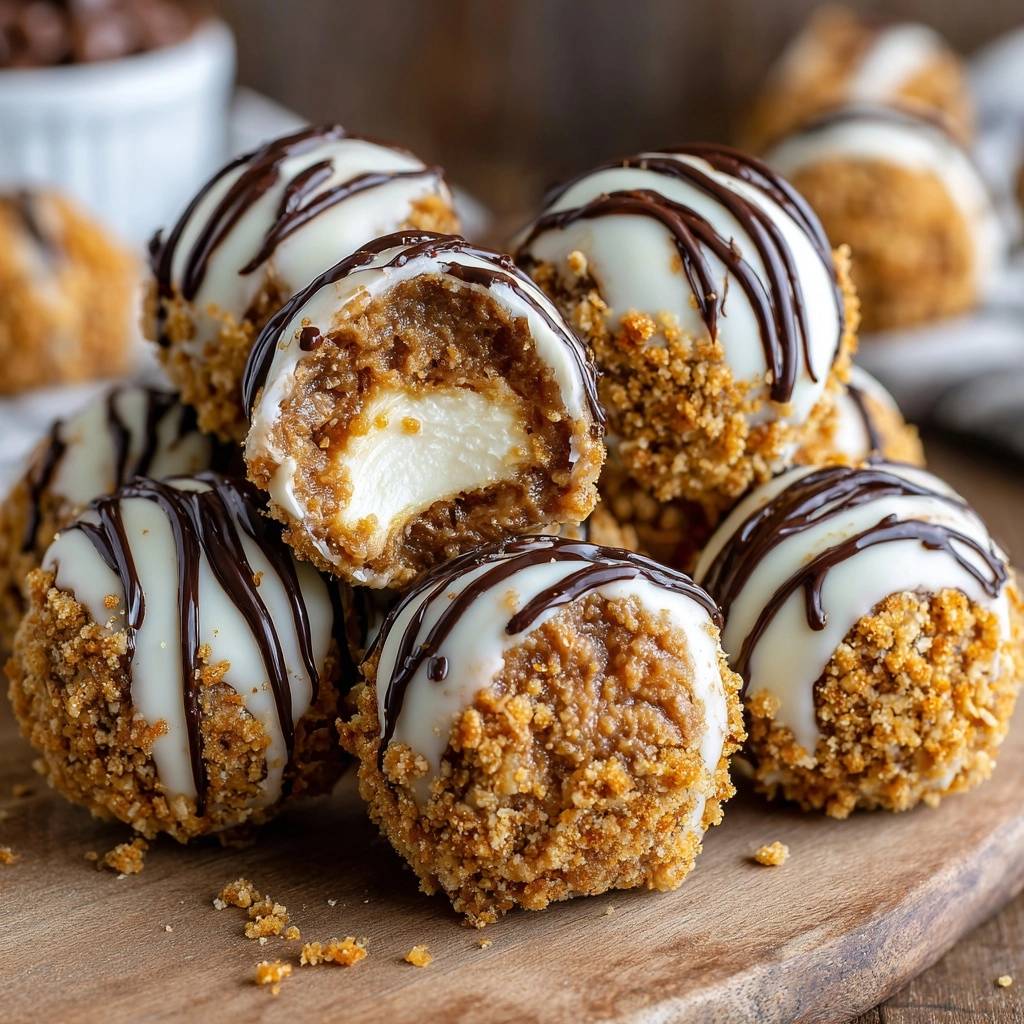 Karamell-Cheesecake-Trüffel in weißer Schokolade zeigen hier einen köstlichen Querschnitt, der die cremige Füllung freigibt.