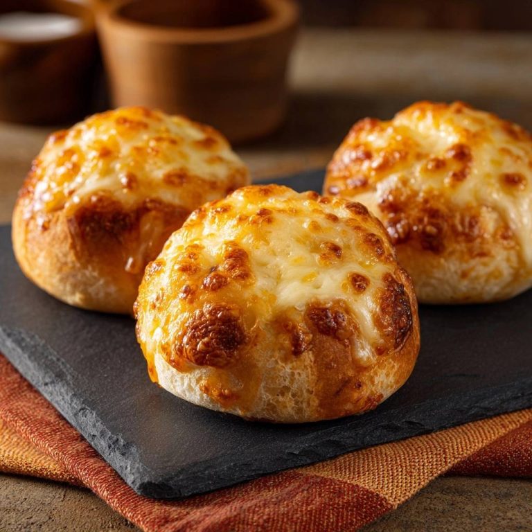 Knusprige Käsebrötchen in Nahaufnahme auf einer schwarzen Servierplatte, mit geschmolzenem Käse und goldbrauner Kruste. Die frisch gebackenen Brötchen sind ein Genuss.