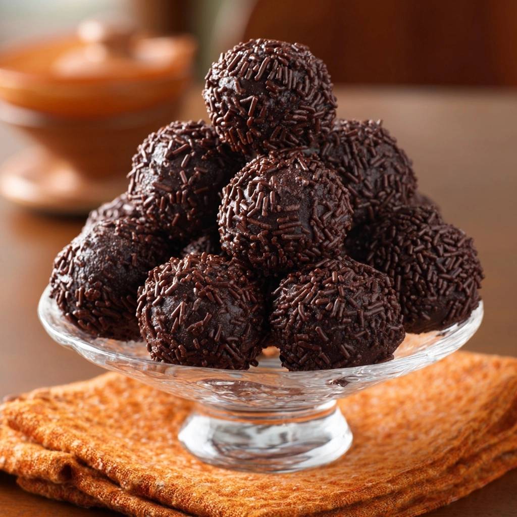 Schoko Streusel Truffel Auf Glasplatte 1 Schoko-Streusel-Trüffel auf einer Glasplatte serviert, mit Schokoladenstreuseln bedeckt und perfekt angerichtet. Eine köstliche Süßspeise zum Genießen.