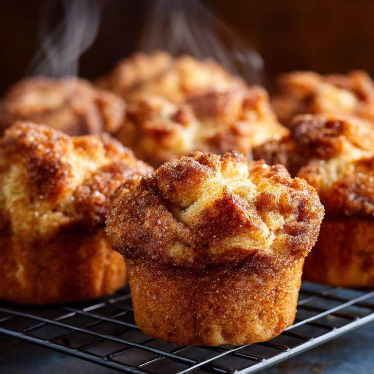 Zimtzucker-Muffins, frisch gebacken und dampfend auf einem Kühlgitter. Diese fluffigen Muffins sind mit Zimt und Zucker bestreut.