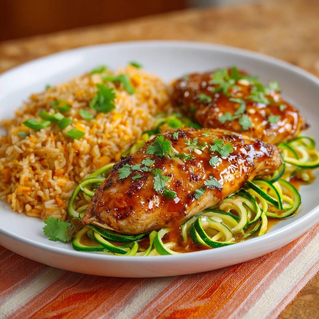 Glasierte Hähnchenbrust auf Zucchini-Reis