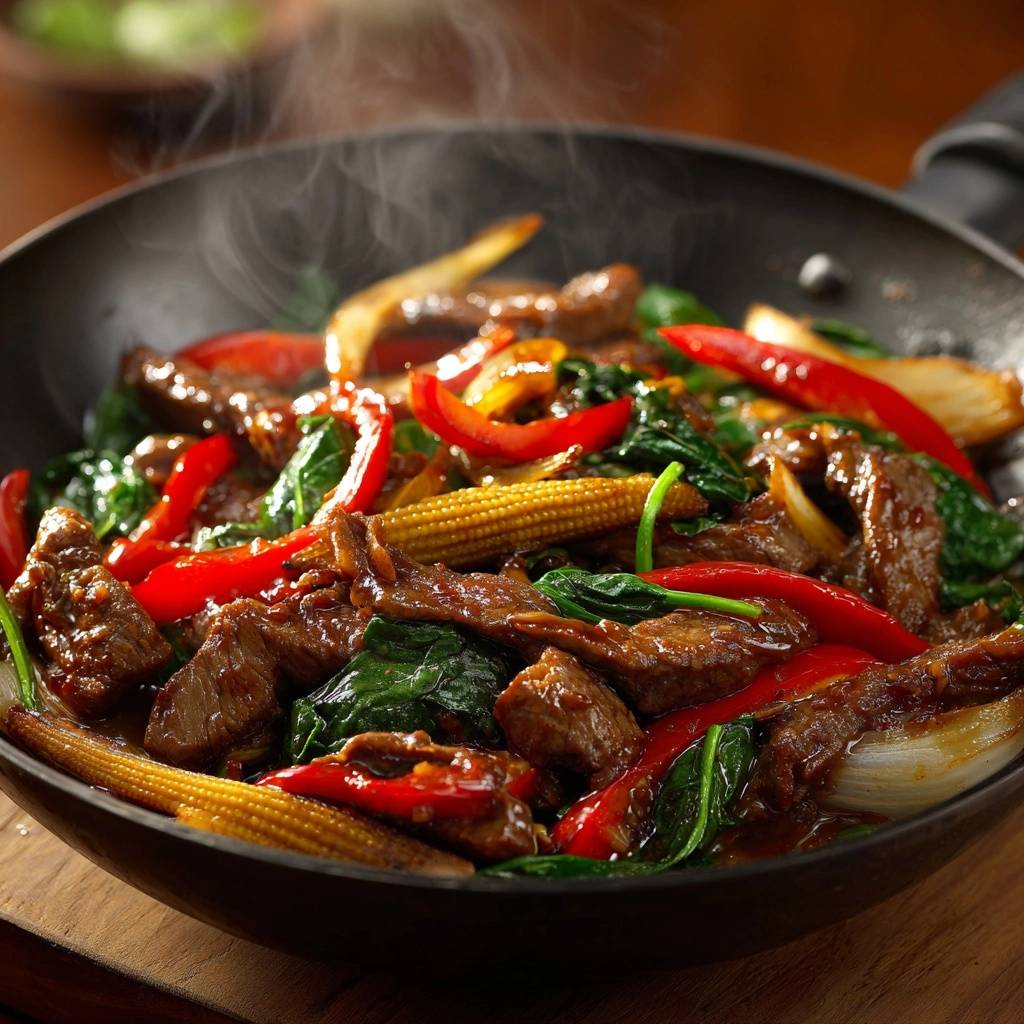 Rindfleisch-Pfanne mit Babymais