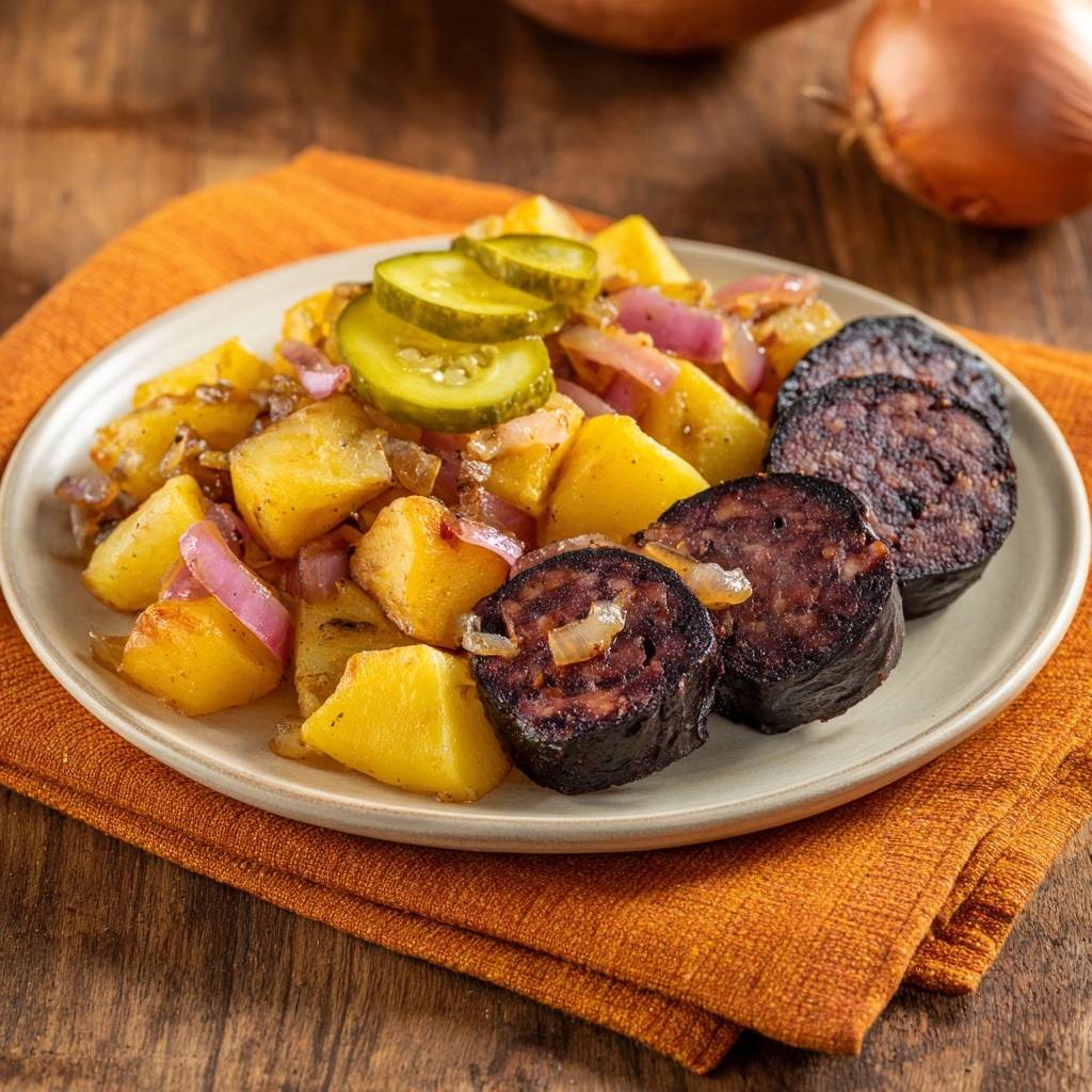 Herzhafte Bauernpfanne mit Rinder-Blutwurst