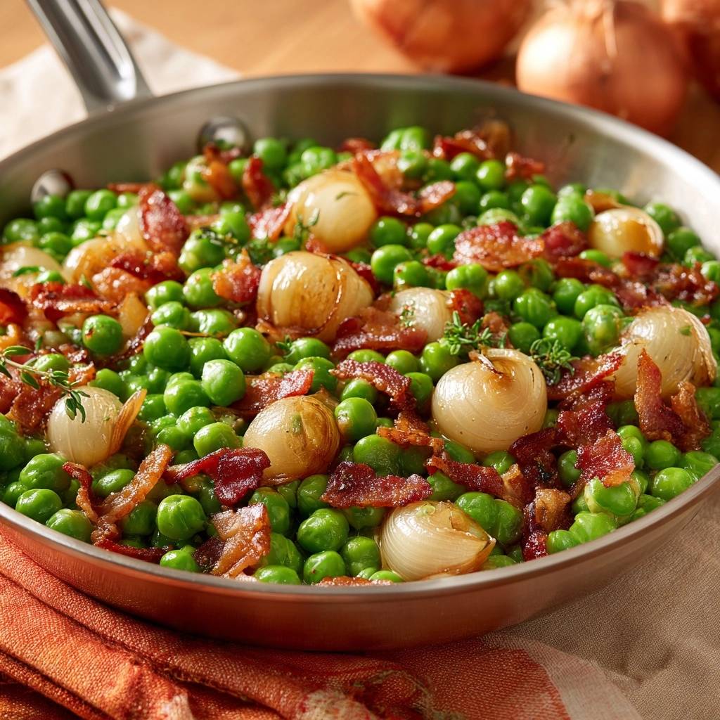 Herzhafte Erbsen-Pfanne mit Perlzwiebeln