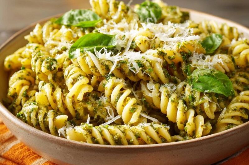 Cremige Fusilli mit Basilikum-Pesto
