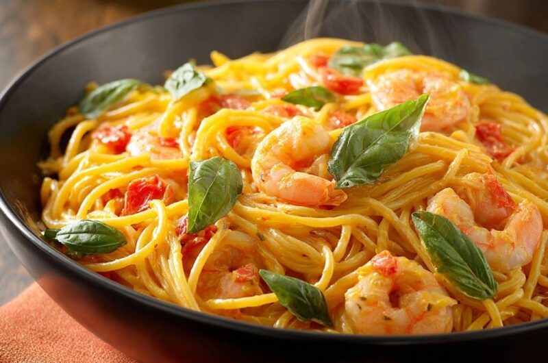 Cremige Garnelen-Pasta mit Kirschtomaten