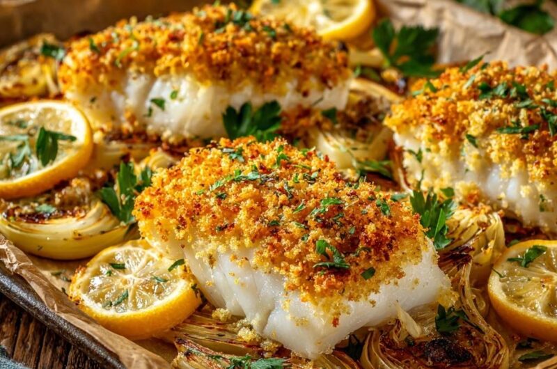 Gebackenes Kabeljaufilet mit Zitronen-Kruste