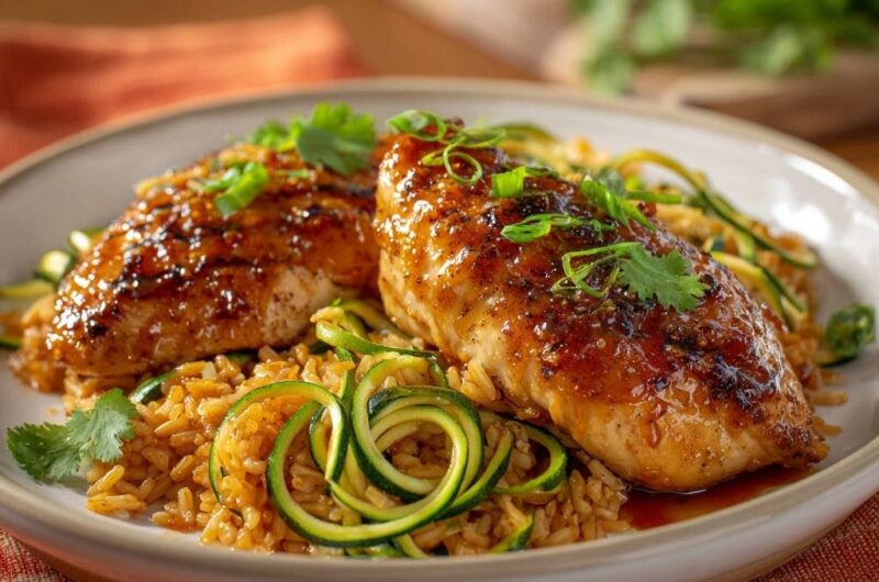 Glasierte Hähnchenbrust auf Zucchini-Reis