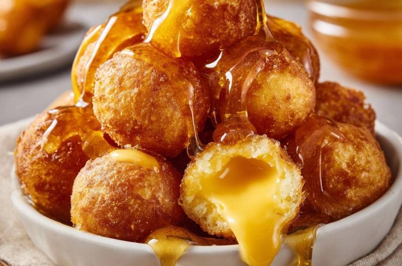 Goldene Honig-Teigbällchen mit flüssigem Kern