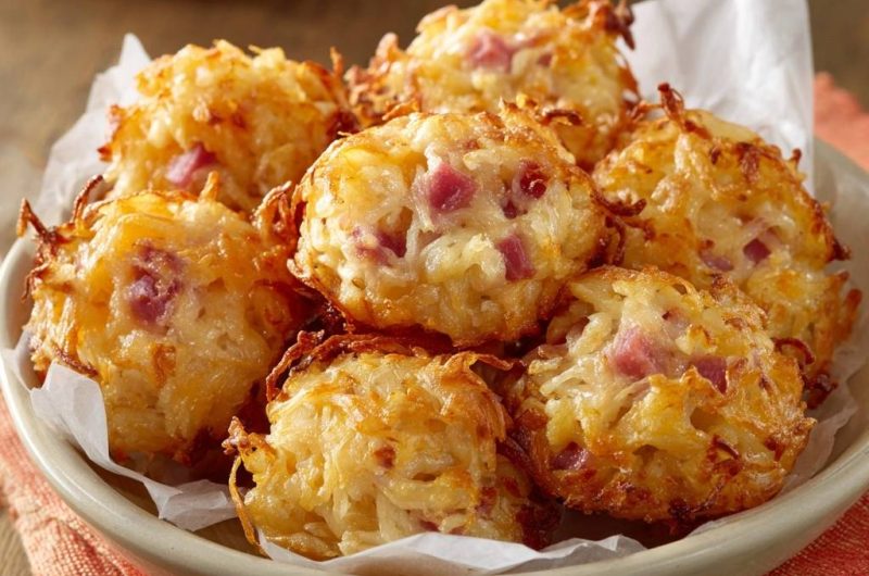 Goldene Kartoffel-Schinken-Bällchen