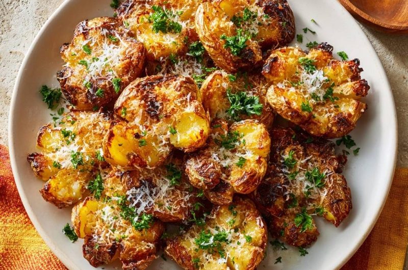 Goldene Quetschkartoffeln mit Parmesan