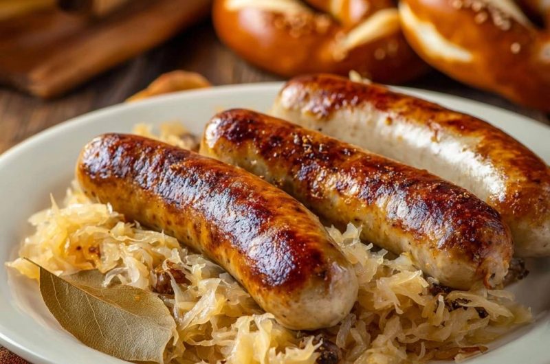 Herzhafte Bratwurst auf Sauerkraut