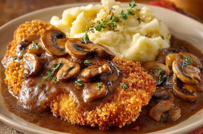 Knuspriges Jägerschnitzel mit cremigem Püree