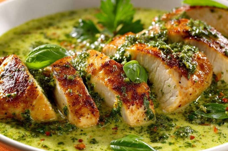 Saftige Hähnchenbrust in cremiger Pesto-Sauce