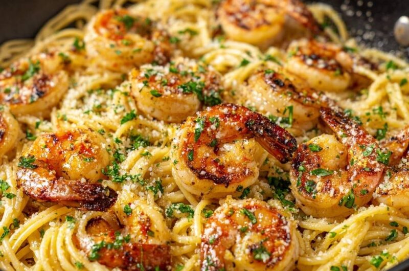 Zitronen-Knoblauch-Garnelen mit Spaghetti