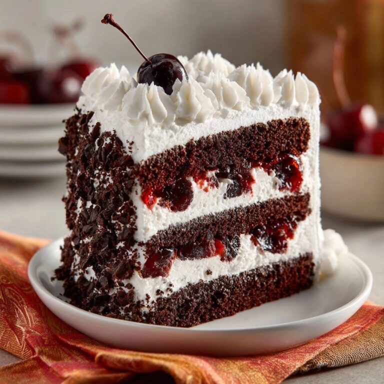 Schwarzwälder Kirschtorte: Ein köstlicher Anschnitt zeigt die saftigen Schichten aus Schokoladenkuchen, Kirschen und Sahne.