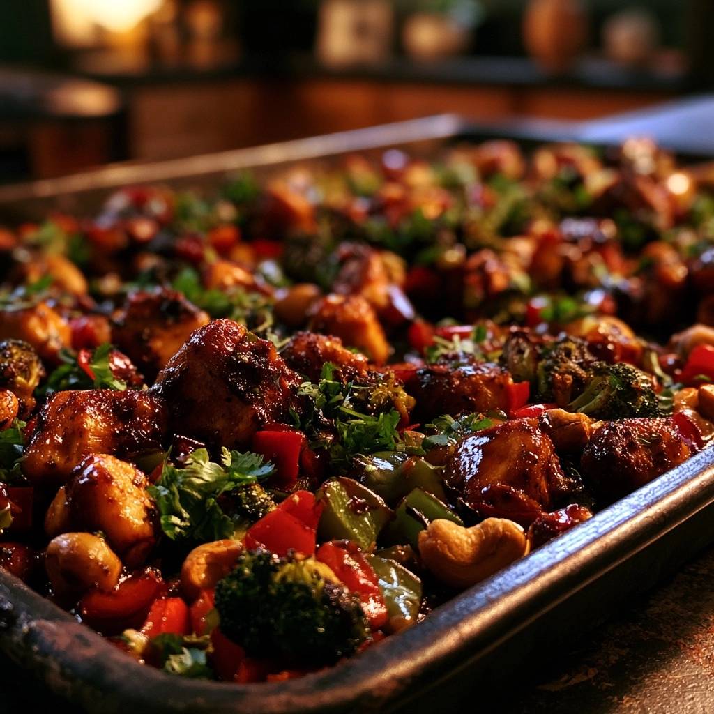 Buntes Teriyaki-Hähnchen vom Blech
