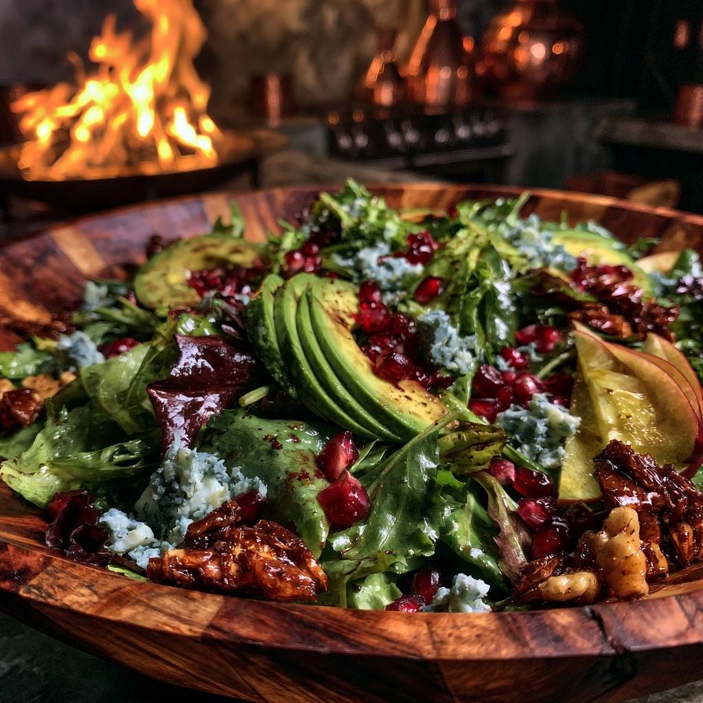 Avocado-Granatapfel-Salat mit karamellisierten Walnüssen