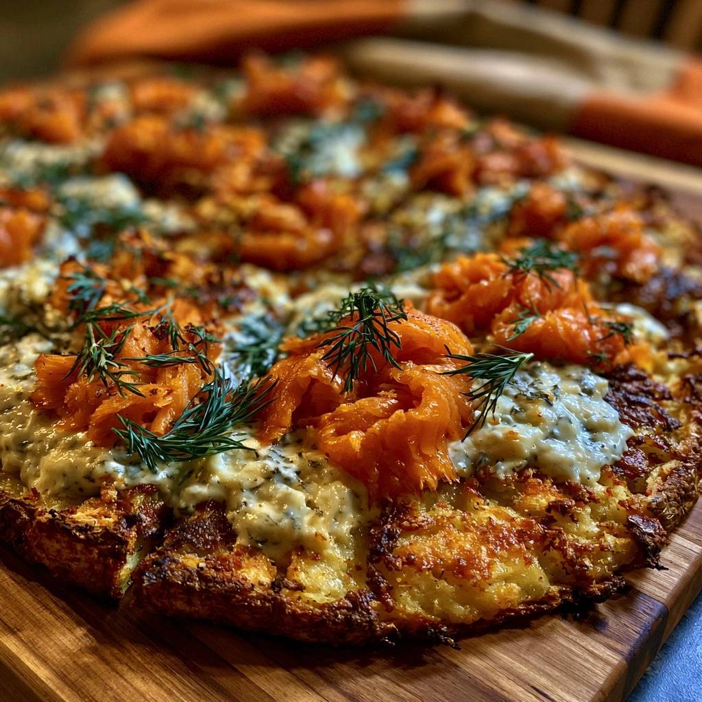 Knusprige Kartoffel-Rösti-Pizza mit Räucherlachs