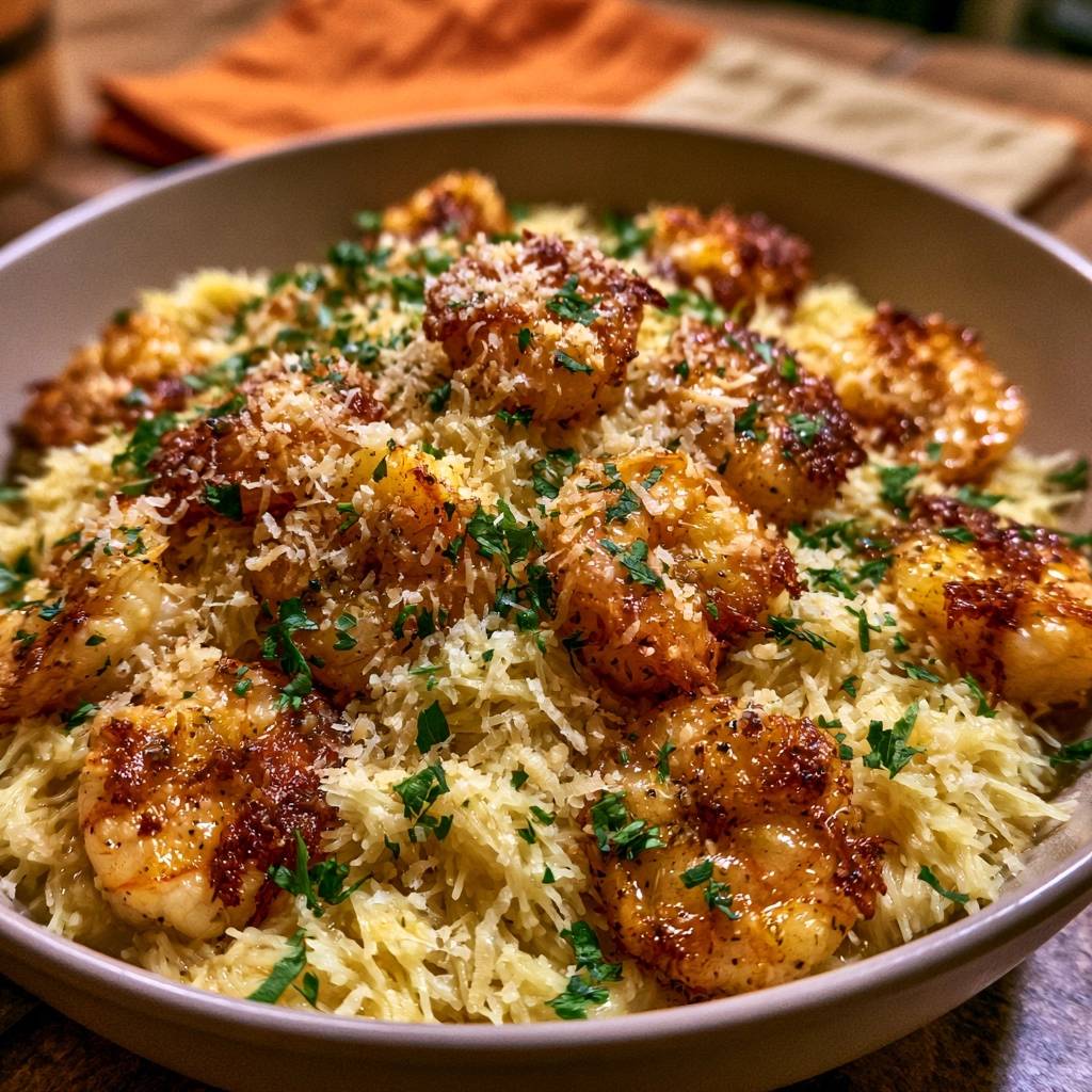 Knoblauch-Garnelen auf Spaghetti