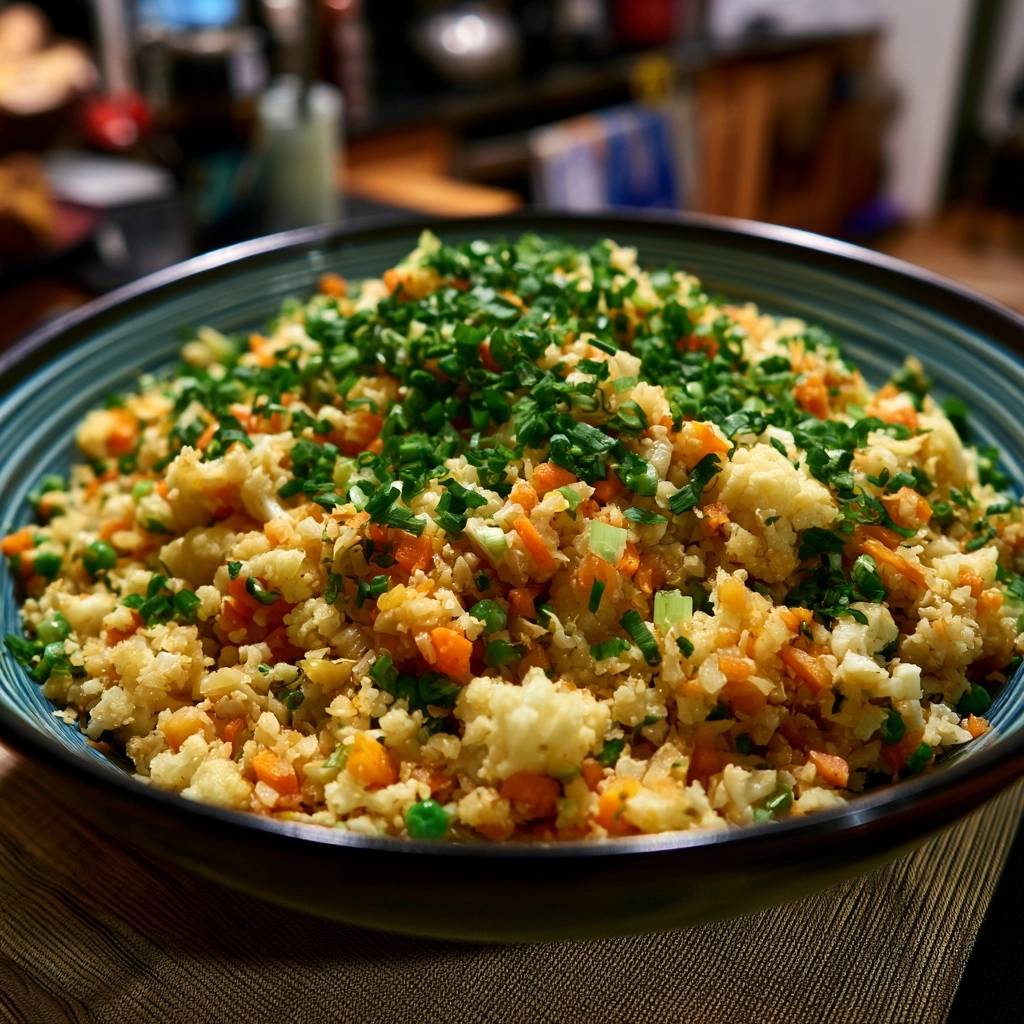 Herzhafter Blumenkohl-Reis mit Gemüse