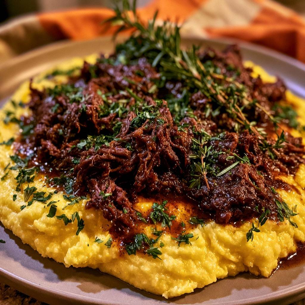 Zartes Schmorrind auf cremiger Polenta