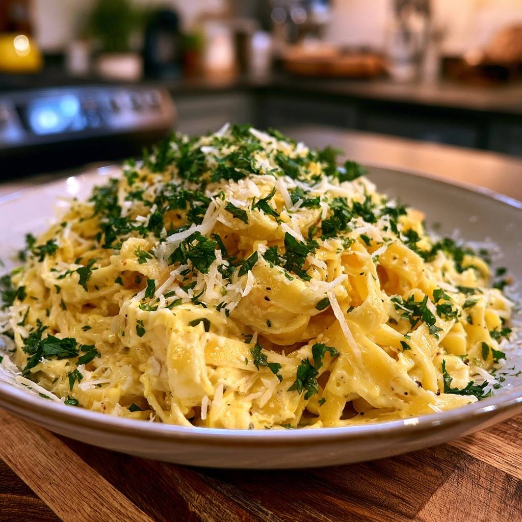 Cremige Tagliatelle mit Parmesan und Petersilie
