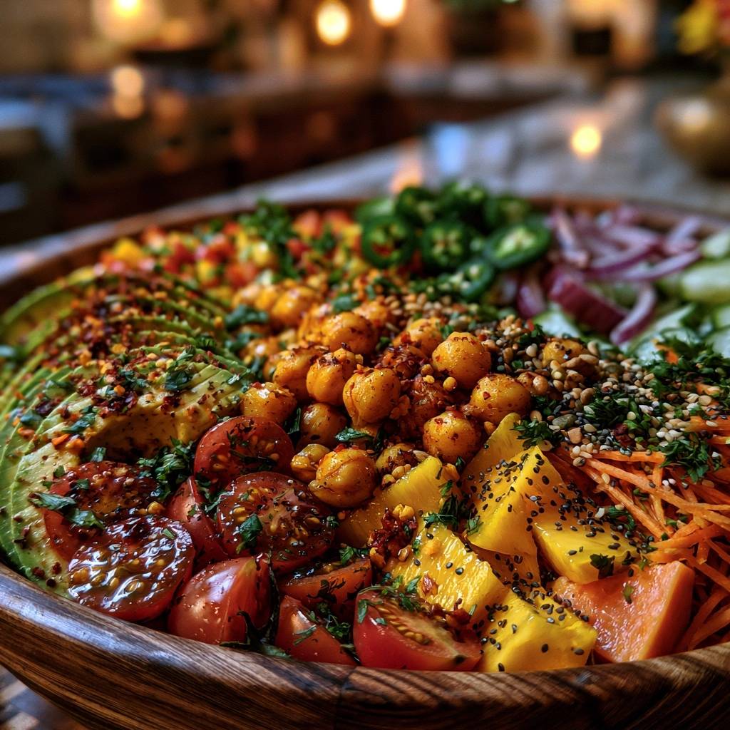 Bunte Regenbogen-Bowl mit Knusper-Kichererbsen