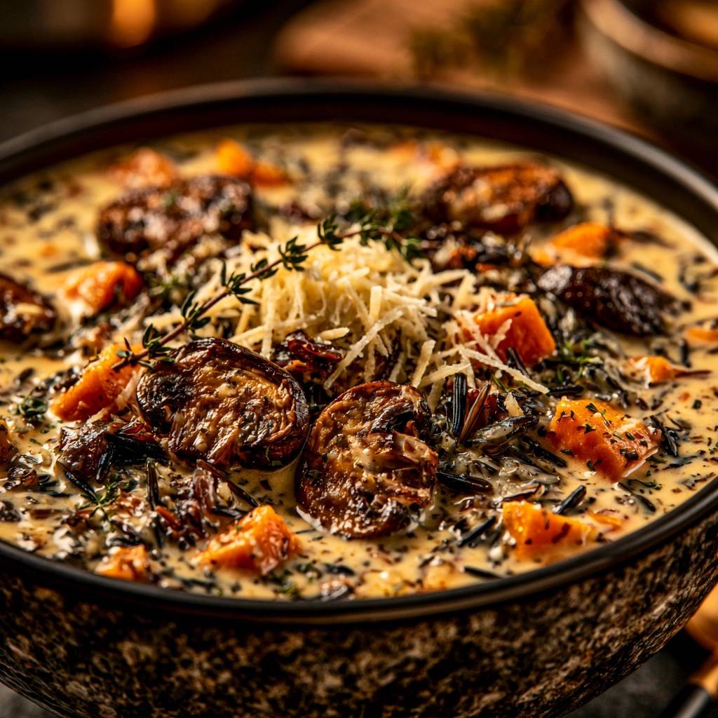 Cremige Wildreis-Pilz-Suppe