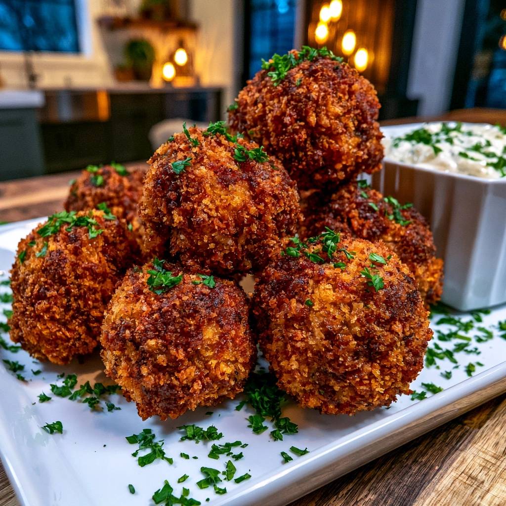 Goldbraune Bacon-Käsebällchen mit ultra-knuspriger Panade