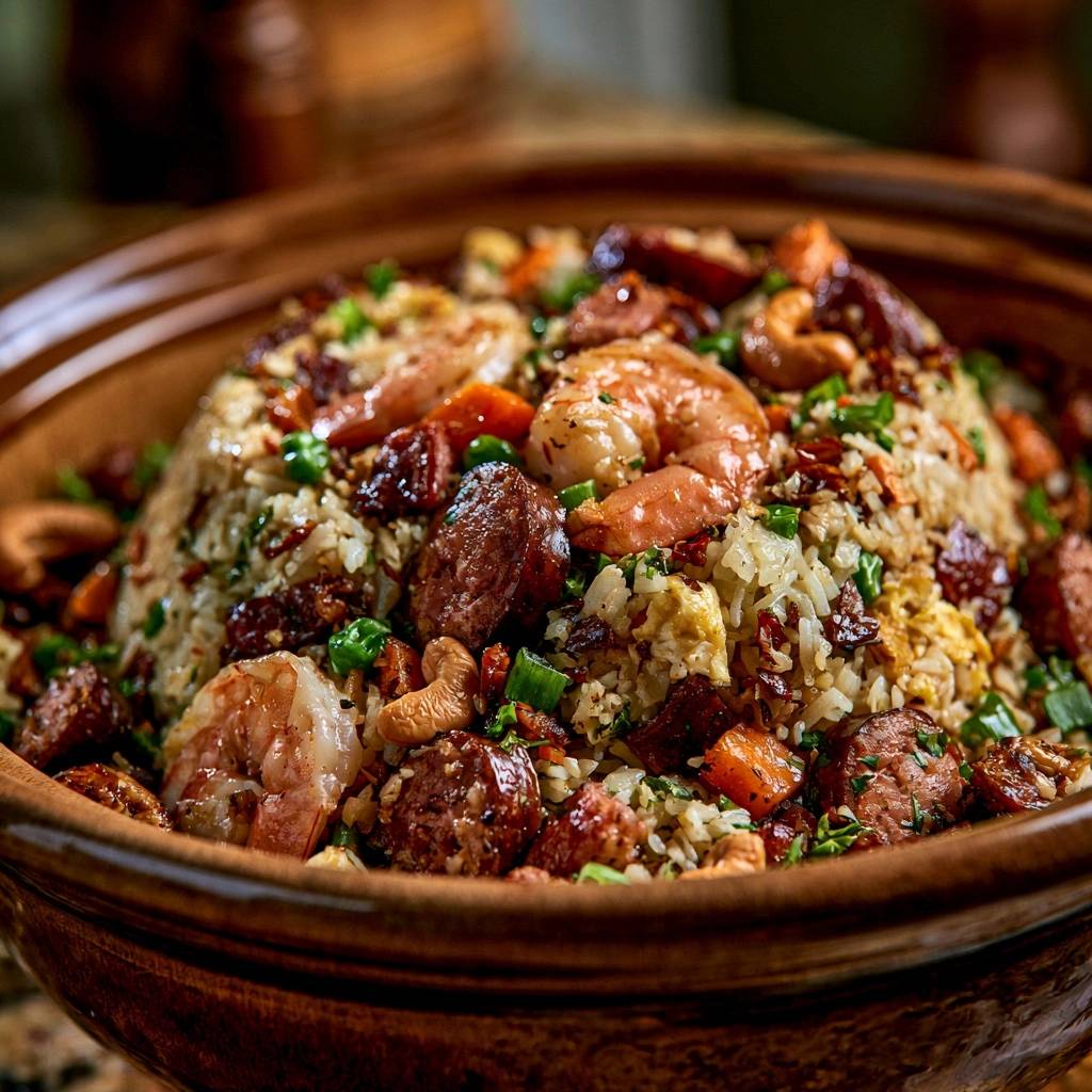 Gebratener Reis mit Garnelen und Chorizo