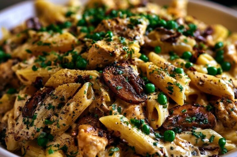 Cremige Penne mit Hähnchen und Pilzen