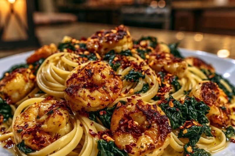 Knoblauch-Garnelen-Linguine mit Chili