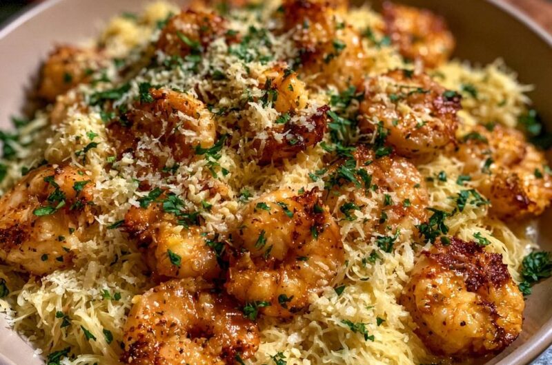 Knoblauch-Garnelen auf Spaghetti