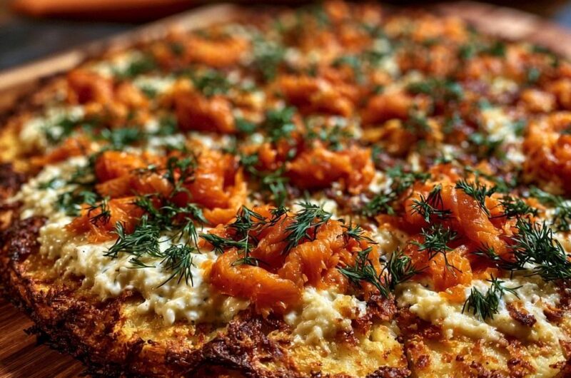 Knusprige Kartoffel-Rösti-Pizza mit Räucherlachs