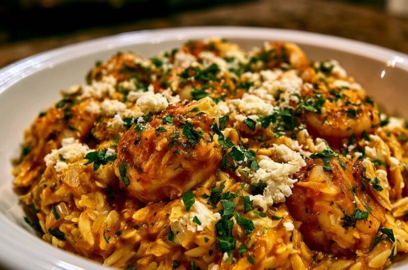 Mediterrane Garnelen-Orzo-Pfanne