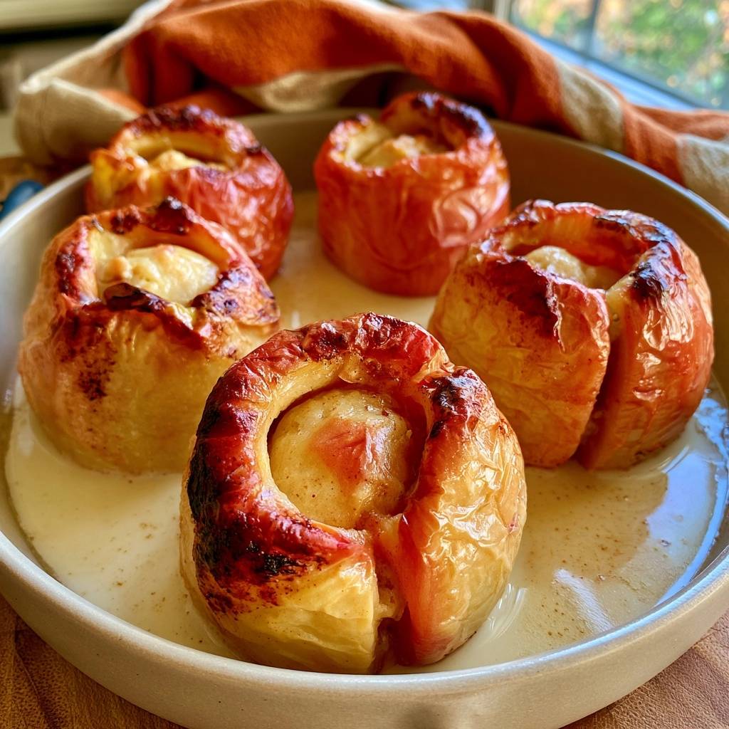 Bratäpfel mit Marzipanfüllung und Vanillesoße