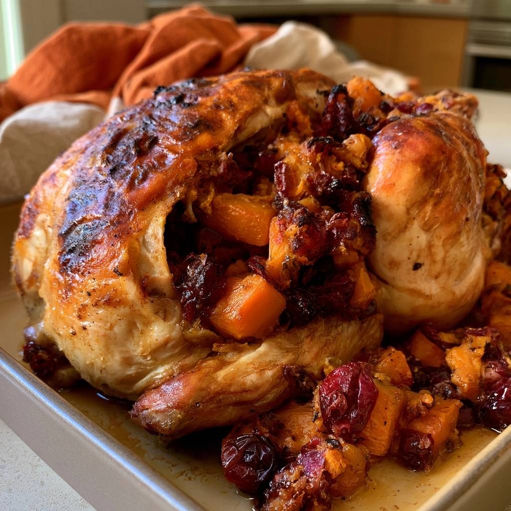 Brathähnchen mit Kürbis-Cranberry-Füllung