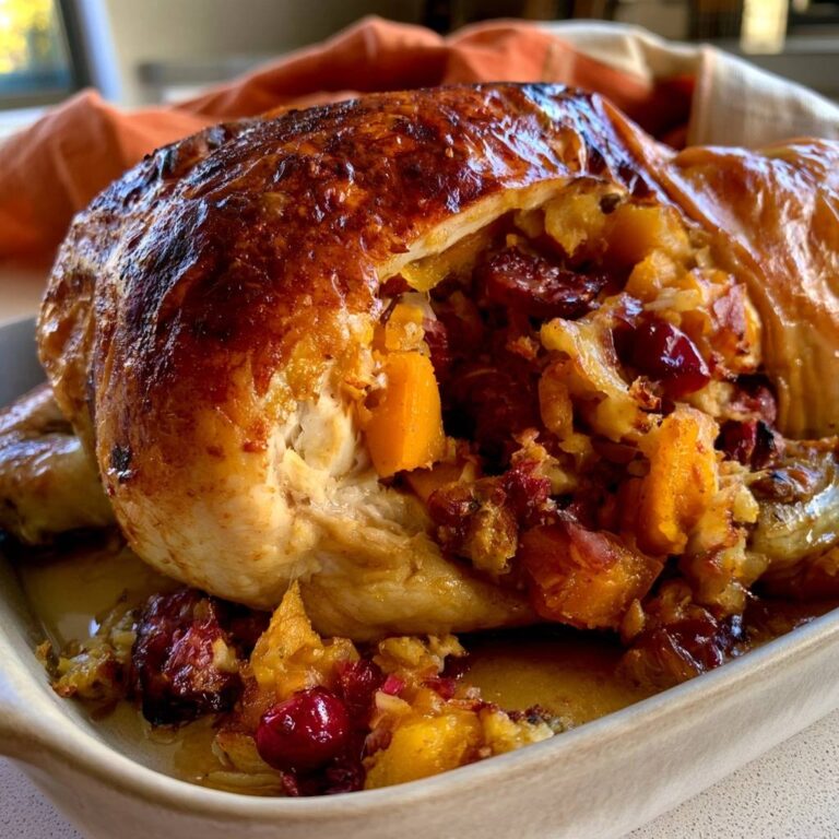 Brathähnchen mit Kürbis-Cranberry-Füllung