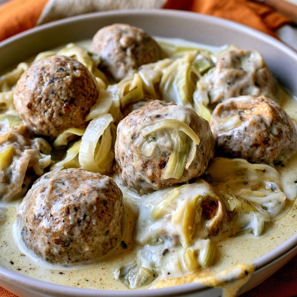 Buchweizenknödel mit cremigem Lauchrahm
