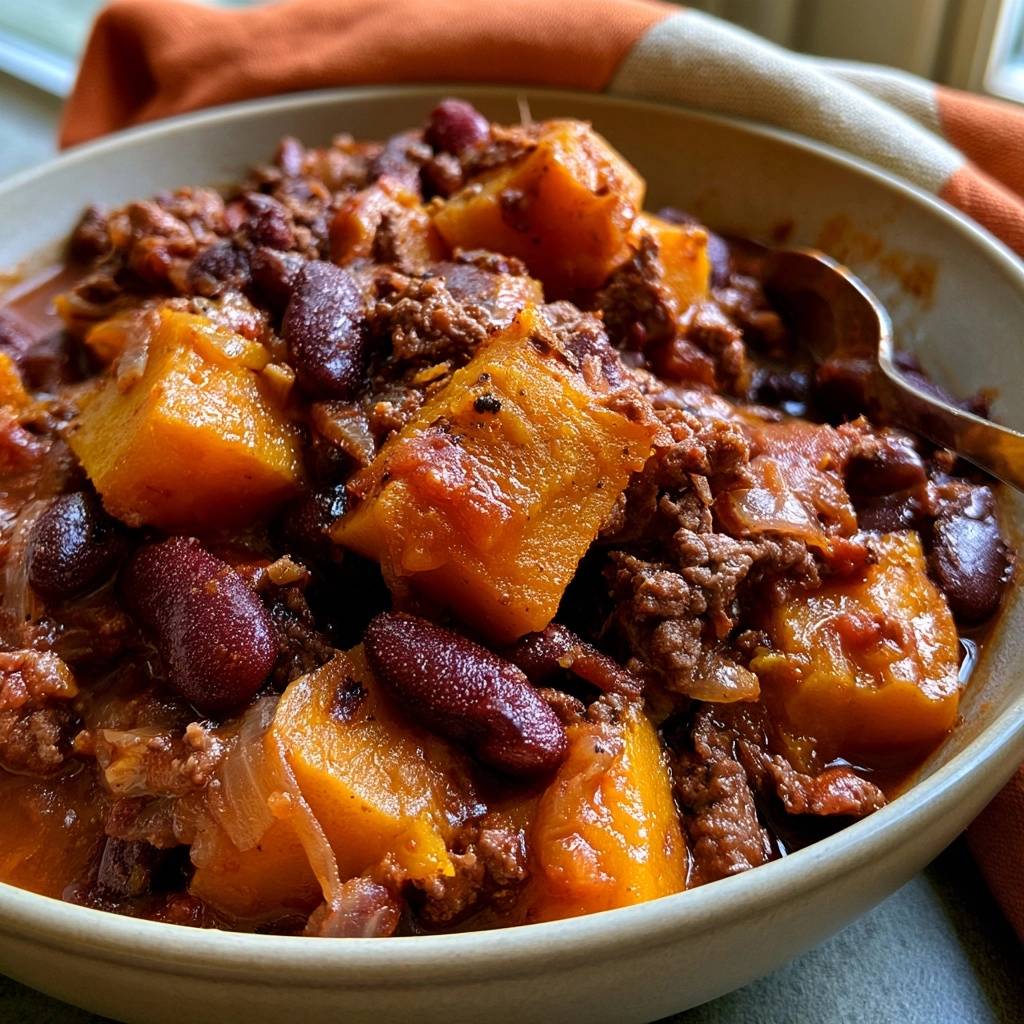 Chili con Carne mit Kürbis und Kidneybohnen