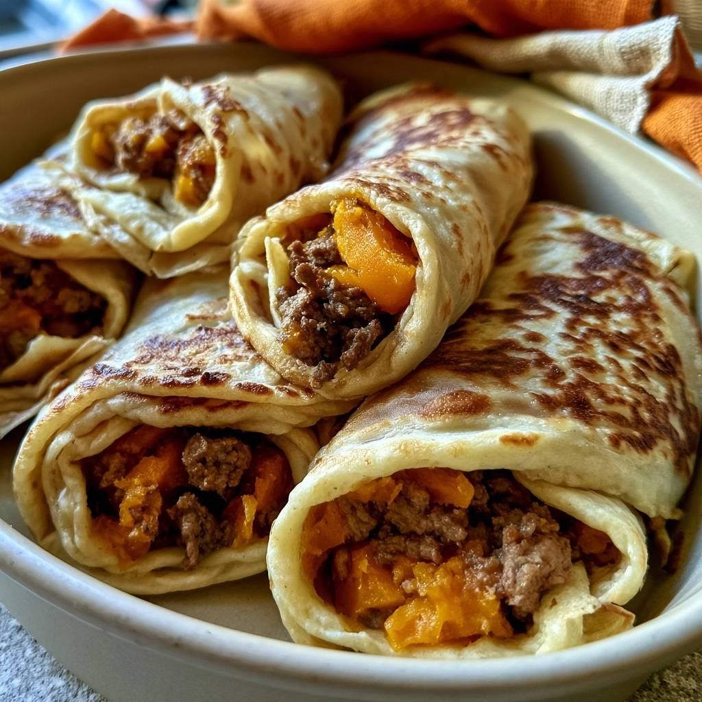 Gefüllte Pfannkuchen mit Kürbis und Rinderhack