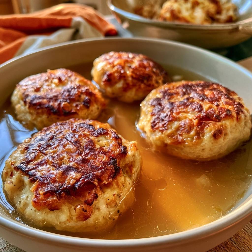 Goldbraune Kürbis-Kaspressknödel in Gemüsebrühe