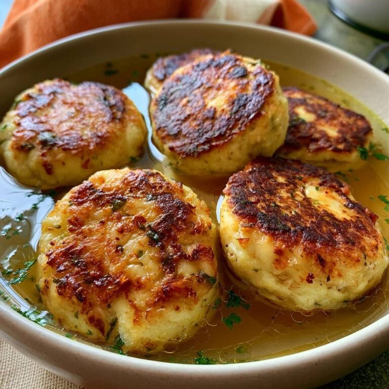 Goldbraune Kürbis-Kaspressknödel in Gemüsebrühe
